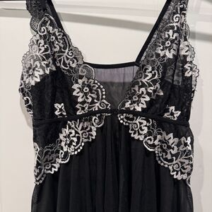 Lingerie Babydoll Top Lace Slip Front Closure Y2K Sheer M